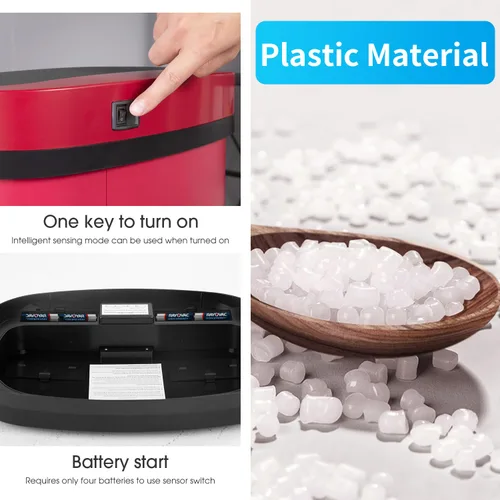 Miniatura 3 de BestOffice Papelera de plástico de 13 galones con tapa Roja Basurero automático sin tacto Control de olores Diseño ovalado moderno Fácil