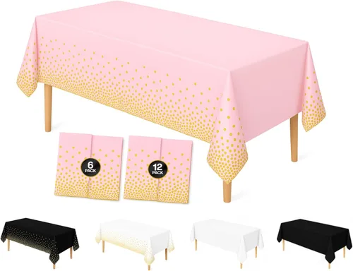 Miniatura 7 de Mantel de plástico desechable de alta calidad de 54 x 108 pulgadas, manteles rectangulares decorativos para mesa (6, negro)