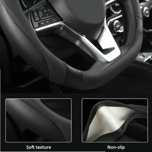 Miniatura 6 de West Llama Funda para volante de automóvil de fondo plano para Nissan, Funda para volante en forma de D para Rogue, Altima, Kicks