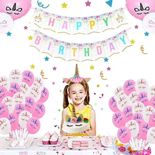 Miniatura 5 de suministros de fiesta de cumpleaños incluyendo platos, tazas, popotes y manteles para fiesta de cumpleaños, servicio para 16 invitados