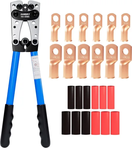 Miniatura 10 de Sanuke Kit de herramientas de crimpado de cables de batería con cortador de cables, engarzadora de alambre de cobre para AWG 8-1/0, 12 terminales