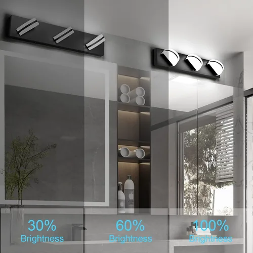 Miniatura 9 de Aipsun Lámpara de tocador negra moderna regulable, luz LED acrílica, 3 luces de pared de baño (luz blanca, 6000 K)