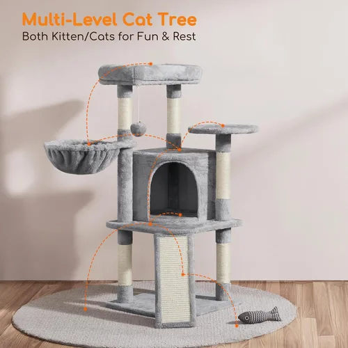 Miniatura 6 de Yaheetech Árbol para gatos, torre para gatos de 42 pulgadas para gatos de interior, casa para mascotas con gran pedestal y postes para rascar