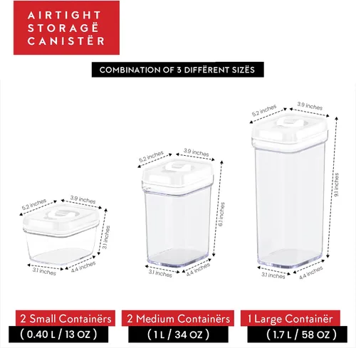 Miniatura 5 de DWËLLZA KITCHEN Recipientes herméticos de almacenamiento de alimentos con tapas, juego de 5 piezas, accesorios de cocina, organización de despensa
