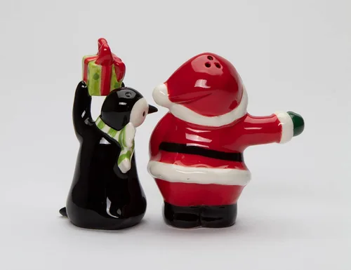 Miniatura 4 de Juego de salero y pimentero de Papá Noel de cerámica fina con pingüino, 3-1/2 pulgadas de alto