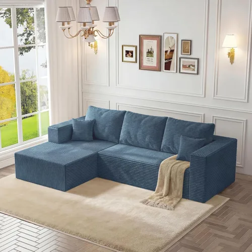 Miniatura 4 de Sofá otomano modular de pana de 28 pulgadas sin hueso, sofá otomano seccional para sala de estar, color beige