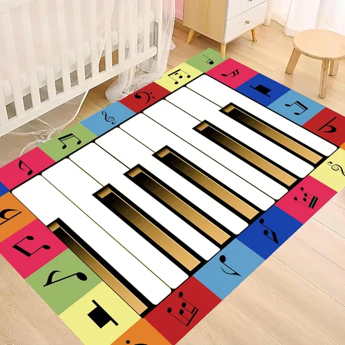 Miniatura 4 de Alfombra infantil de 5 x 7 pies, alfombra de juegos para el aula, alfombra para niños con respaldo de goma, coloridos dibujos animados piano, notas