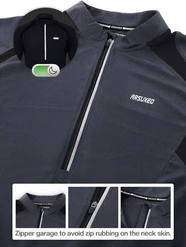Miniatura 10 de ARSUXEO Camisetas de ciclismo de media cremallera para hombre Camisas de ciclismo de montaña de manga larga 6031