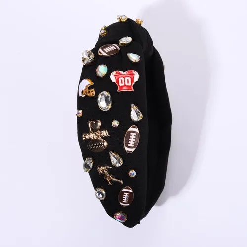Miniatura 8 de mokkia Diadema de fútbol para mujer, accesorios de fútbol para mamá, accesorios de cristal con diamantes de imitación con nudo superior ancho