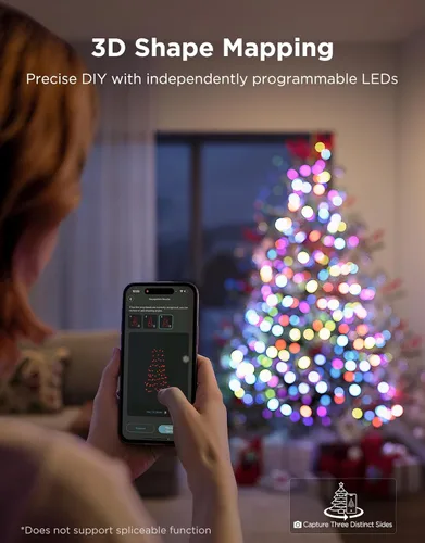Miniatura 4 de Govee Cadena de luces brillantes de Navidad de 99 pies, cadena de luces RGBWIC con 375 LED de cabeza de bala, controlada por aplicación, más de 140