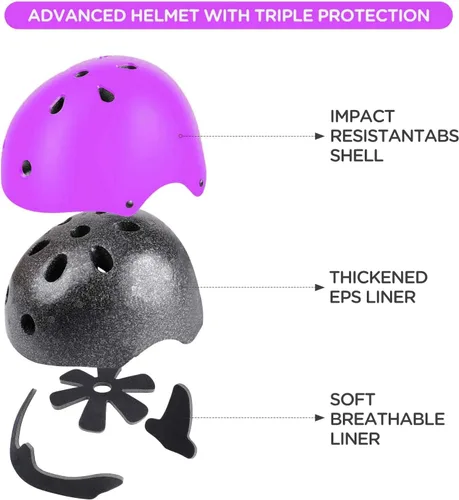 Miniatura 2 de Casco ajustable para niños con rodilleras, coderas y muñequeras - Cascos de bicicleta para niños pequeños de 3-5, 5-8, 8-14 años - Perfecto