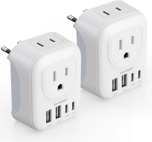 Miniatura 8 de ELEGRP Adaptador de enchufe de viaje europeo, convertidor de adaptador de enchufe de EE. UU. a Europa con dos puertos USB-A y dos puertos USB-C