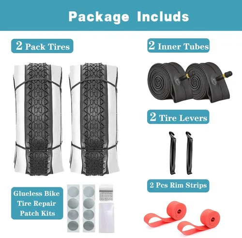 Miniatura 2 de Paquete de 2 neumáticos y tubos de bicicleta Beach Cruiser de 24 pulgadas/26 x 2.125 pulgadas o sin tubos de 24 pulgadas/26 x 1.75 pulgadas/2.125