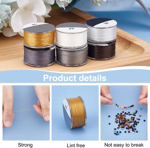 Miniatura 5 de PH PandaHall Cadena de nailon de 0.004 in de 100 yardas de hilo de cuentas de nailon blanco hilo de semillas de hilo pulsera hilos cuerda de costura