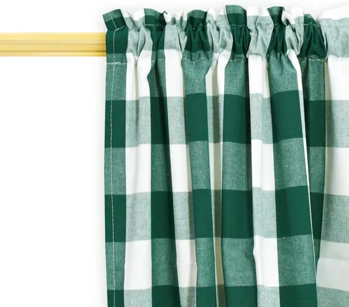 Miniatura 33 de Cenefas de cortina para ventana de 16 pulgadas de largo, 2 paneles de cuadros búfalo, cortinas pequeñas con bolsillo para barra, estilo clásico