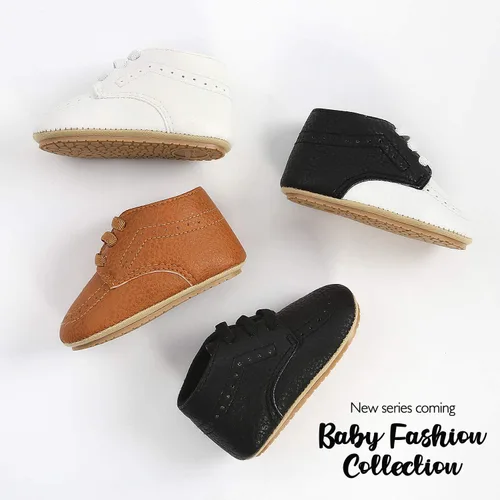 Miniatura 2 de Babelvit Mocasines Oxford para bebés y niñas, zapatos con cordones, zapatos para caminar primero, mocasines de piel sintética, suela de goma suave