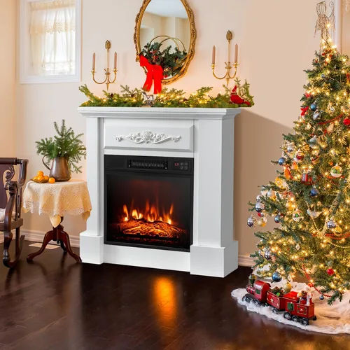 Miniatura 2 de SIMOE Chimenea eléctrica de 32 pulgadas, chimenea eléctrica independiente para interiores con control remoto, llama realista, termostato y Blanco