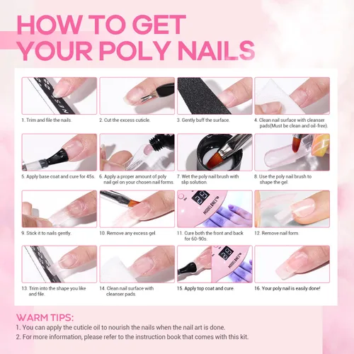 Miniatura 9 de Modelones – Kit de uñas de polygel, geles de construcción de uñas de 6 colores, kit de polygel para hacer extensiones de uñas rosa claro, blanco