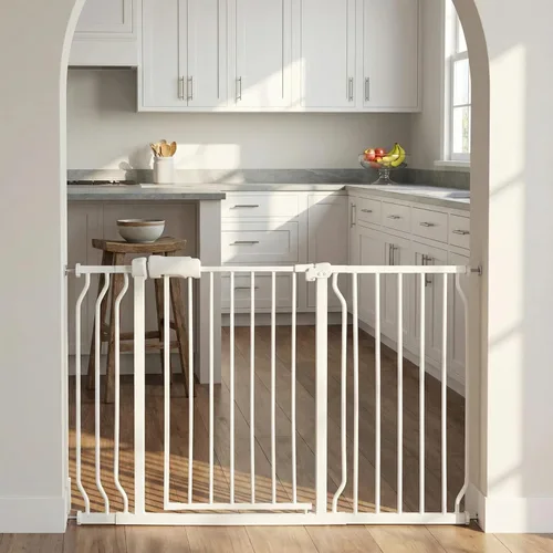 Miniatura 28 de Puertas para bebés extra anchas de 48 a 53 pulgadas, puerta grande para bebé, para escaleras, para mascotas, puertas para interiores, para puertas