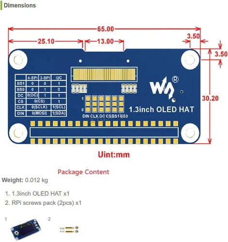 Miniatura 9 de 1.3inch 128x64 OLED pantalla HAT para Raspberry Pi 4 3 Jetson Nano SPI/I2C interfaz con controlador incorporado @ XYGStudy