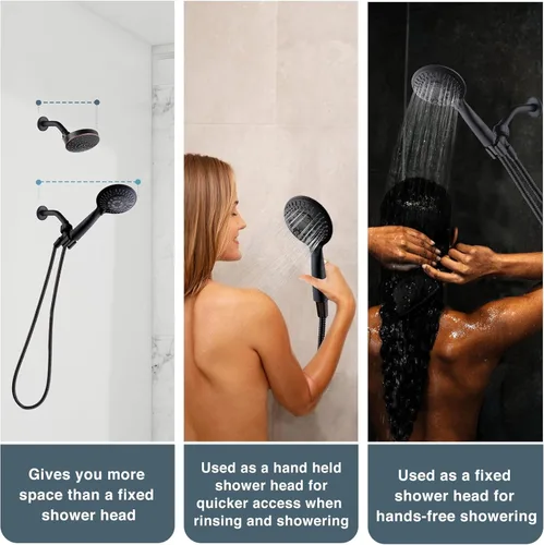 Miniatura 3 de BRIGHT SHOWERS Sistema de ducha con cabezal de mano, 9 configuraciones de rociado, alta presión, acabado bronce aceitado, con manguera de acero