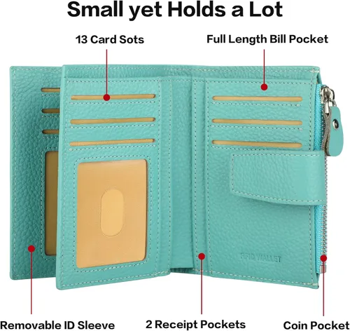 Miniatura 4 de Lavemi Small Compact Women Wallet RFID Blocking Genuine Leather Bifold Purse with ID Windows