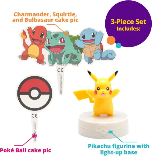 Miniatura 4 de DecoSet® Pokémon Decoración de Pastel de Pikachu con Luz, Juego de Decoración de 3 Piezas, Decoraciones de Cumpleaños Para Pasteles de Todos
