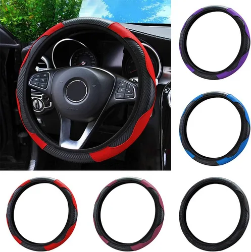 Miniatura 2 de Funda protectora universal para volante de automóvil, 15.0 in, antideslizante, de piel sintética, color negro y azul