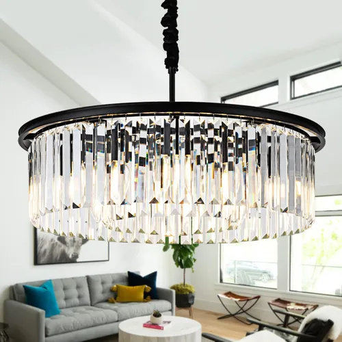Miniatura 15 de Lámpara de Araña de Cristal Moderna Negra de 21.7", Accesorios de Iluminación de Lujo, Candelabros de Cristal de 2 Anillos para Comedor, Iluminación