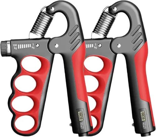 Grip Strength Trainer, 5-100KG (11-220 LB) Adjustable Resistance Forearm Hand Gripper Strengthener with Counter, Hand Wrist Exercise Workout Rojo