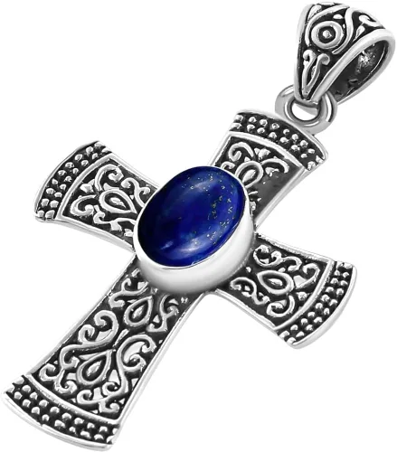 Miniatura 3 de SHOP LC DELIVERING JOY BALI LEGACY - Colgante de cruz de lapislázuli para hombre, plata de ley 925, vintage, católica, cristiana, regalo de joyería