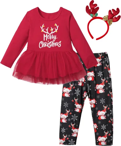 Miniatura 7 de Conjunto de 3 piezas de pantalones de Navidad para niñas pequeñas, diseño de ciervo y manga larga, regalos de Navidad para niñas