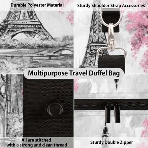 Miniatura 3 de Bolsa de viaje de la Torre Eiffel de París, impermeable, para fin de semana, bolsa de entrenamiento de mano para deportes, gimnasio, campamento