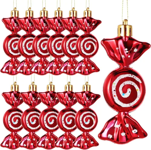 Miniatura 10 de Threan 12 piezas de adornos de caramelo de Navidad para decoración de árbol colgante, bastón de caramelo brillante, adorno de Navidad de menta