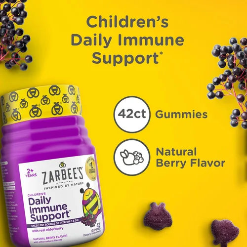 Miniatura 3 de Zarbee’s Gomitas de suplemento de apoyo inmunológico de saúco para niños, vitaminas A C D3 E y zinc, extracto de saúco, sin gluten ni gelatina, sin