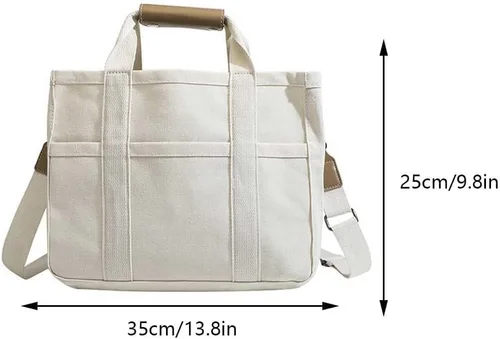 Miniatura 7 de Bolsa de lona con múltiples bolsillos para mujer, bolsa cruzada duradera de gran capacidad, bolsa de hombro práctica casual con compartimentos