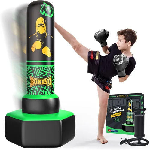 ODOSOLA 67'' Inflatable Punching Bag Freestanding for Kids Aged 3-12 – Heavy Duty Boxing Set for Karate & Taekwondo, Stable Boxing Bag Active Kids