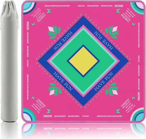 Miniatura 9 de Alfombrilla de Mahjong Turquesa Gedgan con Arte de Loto y Mariposa - Alfombrilla de Goma Estilo Pintada a Mano de 32.4x32.4 Pulgadas, Superficie