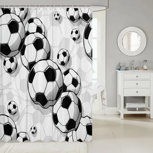 Miniatura 2 de Cortina de baño de fútbol para niños, juegos de cortina de ducha de juegos deportivos para niños, niñas, adolescentes, fútbol dibujado a mano, juego