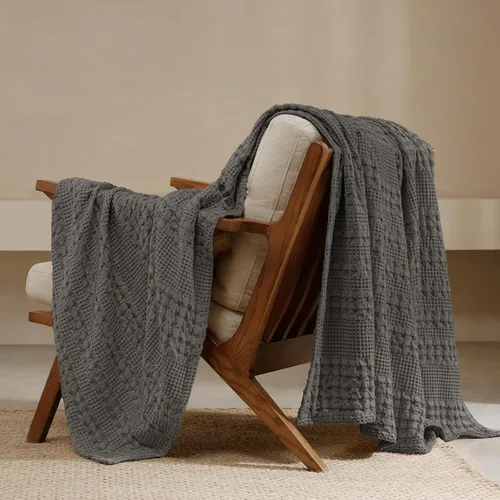Miniatura 15 de PHF - Manta tejida de punto gofre 100% algodón, suave, ligera, transpirable, acogedora, de verano, para sofá y cama, tejida, estética, decoración