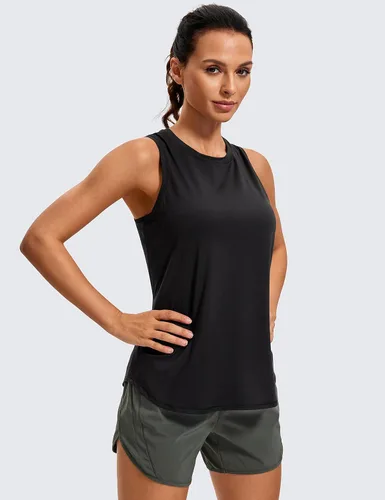 Miniatura 2 de CRZ YOGA Camiseta sin mangas ligera para mujer, espalda cruzada, sin mangas, para entrenamiento, cuello alto, atlética, para correr