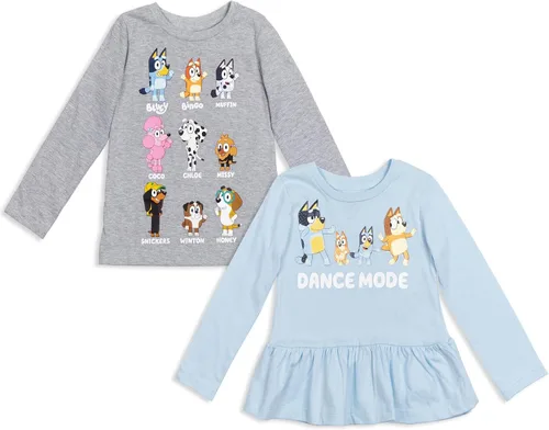 Bluey Winton Snickers Honey Muffin Bandit Dad Chilli Mom Missy Chloe Coco Bingo - Paquete de 2 camisetas para niñas de niños pequeños a niños