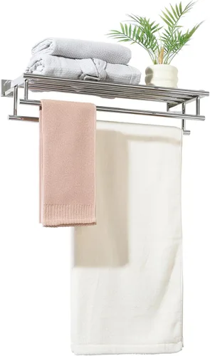 Miniatura 13 de Alise - Toallero para baño con montaje en pared, soporte de toallas de baño con doble barra para toallas y estante, 40.6 cm, SUS304 de acero Negro