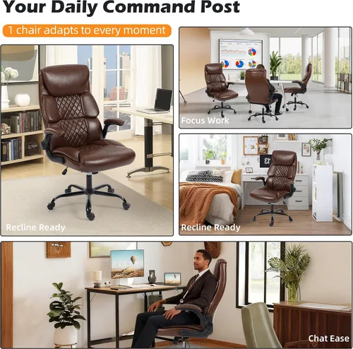 Miniatura 8 de Silla de oficina – Silla ergonómica de escritorio para computadora con respaldo alto con función mecedora y soporte lumbar, silla ejecutiva cómoda