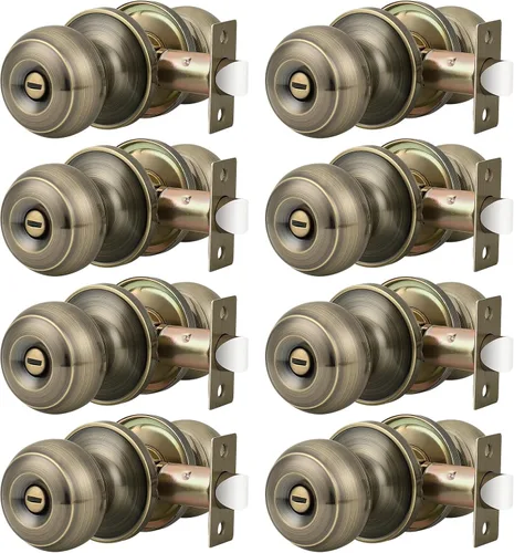 Miniatura 29 de Probrico Paquete de 6 pomos de privacidad para puerta, cerradura interior para dormitorio, baño, manija de puerta de latón antiguo, bola redonda sin