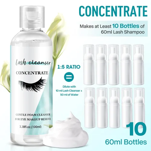 Miniatura 5 de Champú concentrado de pestañas, limpiador espumoso suave sin aceite para extensiones de pestañas y pestañas naturales Limpieza profunda, solución