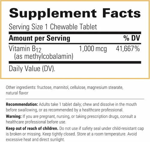 Miniatura 2 de Integrative Therapeutics B12-Active - Suplemento para el apoyo de la función nerviosa* - Sin lácteos, soja y gluten - Sabor a cereza, 30 tabletas