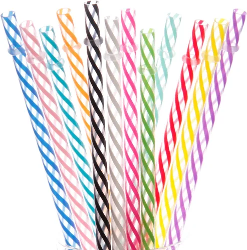 Dakoufish 12 popotes gruesos de plástico reutilizables de 13 pulgadas, sin BPA, pajitas de tarro masón transparentes a rayas pequeñas (13 pulgadas,