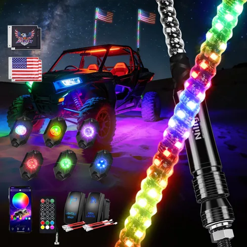 Miniatura 21 de Nilight Juego de 2 luces LED RGB de 3 pies y 4 luces de rock, control remoto y aplicación con patrones de persecución de bricolaje, antena