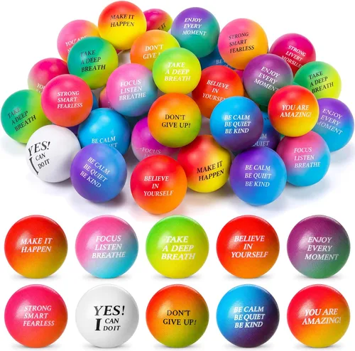 Miniatura 13 de Sotiff 100 bolas de estrés a granel para adultos, espuma colorida para aliviar el estrés, juguetes de regalo con citas motivacionales, bolas